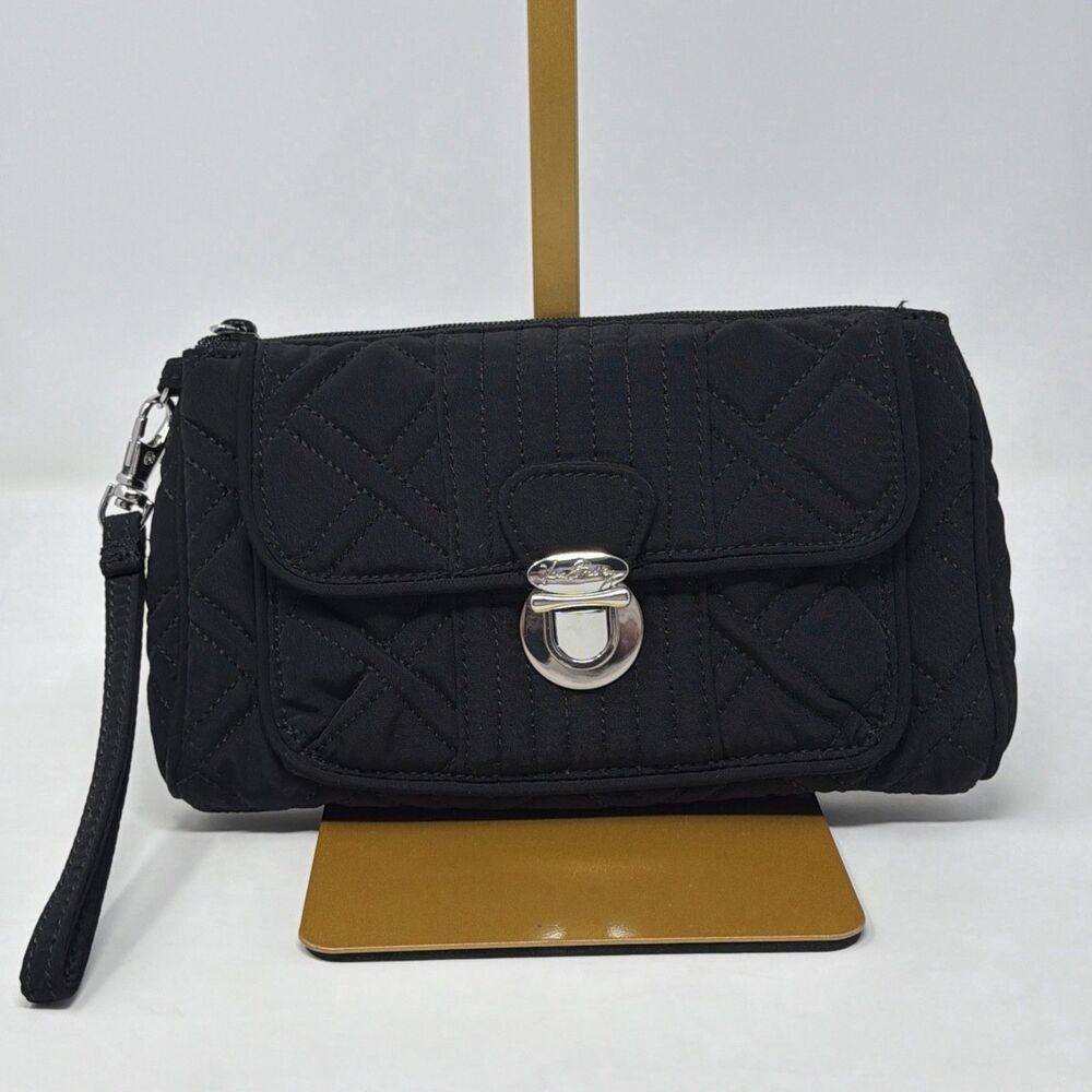 Vera Bradley Black Quilted Turn Lock Wristlet Wallet Clutch Handbag